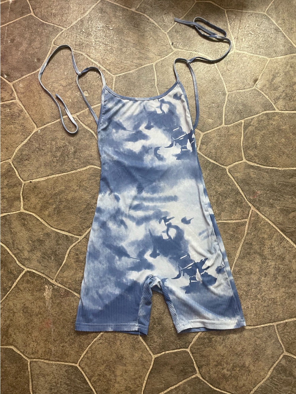 Blue Tie-Dye Ribbed Tank Jumpsuit